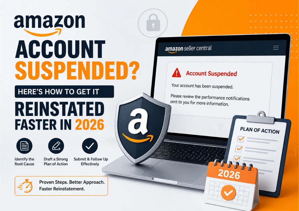 Amazon account suspended? Learn how to get your Amazon seller account reinstated faster in 2026 with expert reinstatement strategies, root cause analysis, Plan of Action (POA), and Amazon account recovery tips.