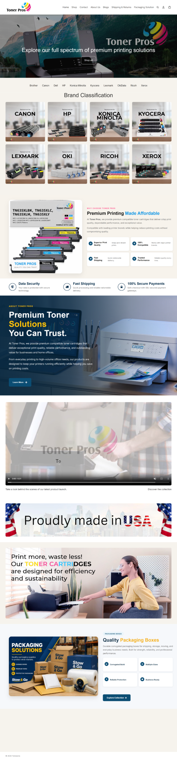 Shop Toner Pros desktop homepage