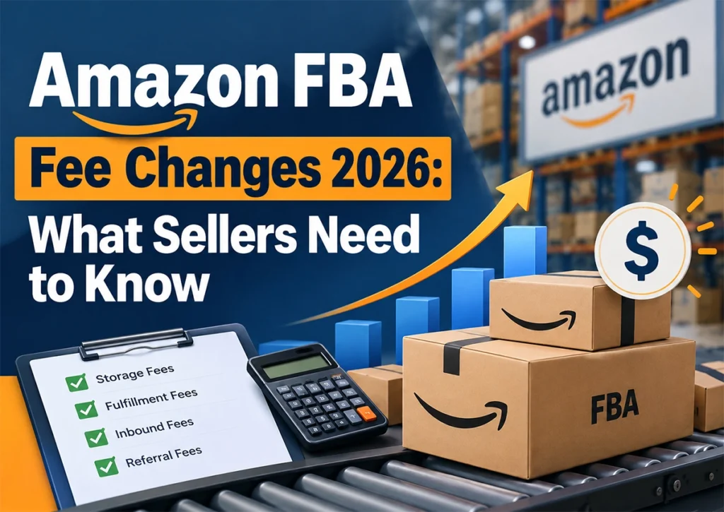 Amazon FBA fee changes 2026 guide showing storage, fulfillment, inbound, and referral fees
