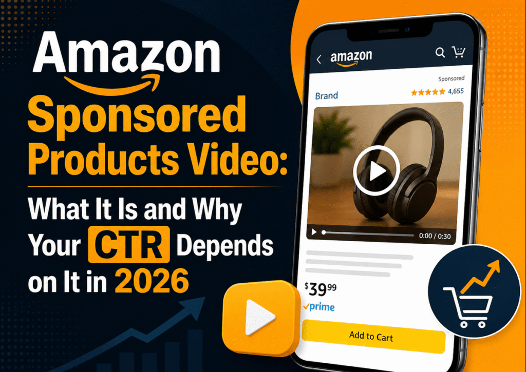 Amazon Sponsored Products Video feature shown on a mobile shopping app, illustrating how video ads improve click-through rate on Amazon product listings in 2026