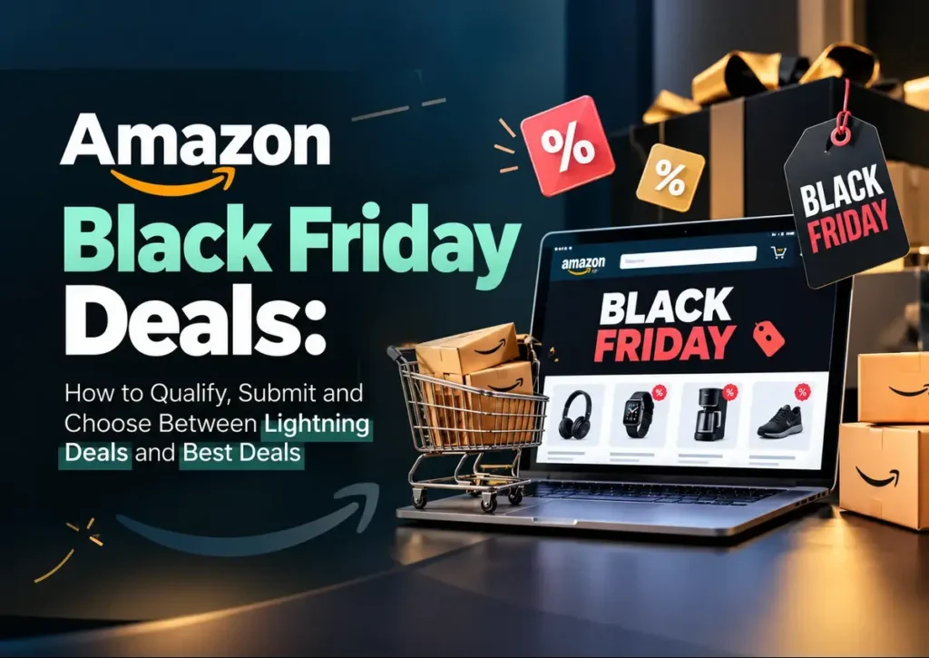 Amazon Black Friday deals guide explaining how sellers can qualify for, submit, and choose between Lightning Deals and Best Deals.