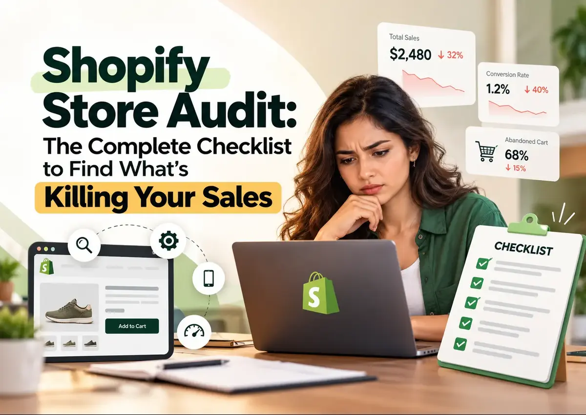 Shopify store audit checklist to identify conversion issues, abandoned carts, and declining sales